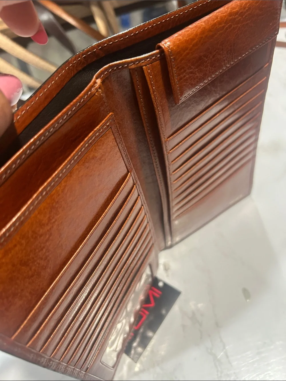 Tumi Cognac Brown Leather Card & Passport Holder wallet organizer